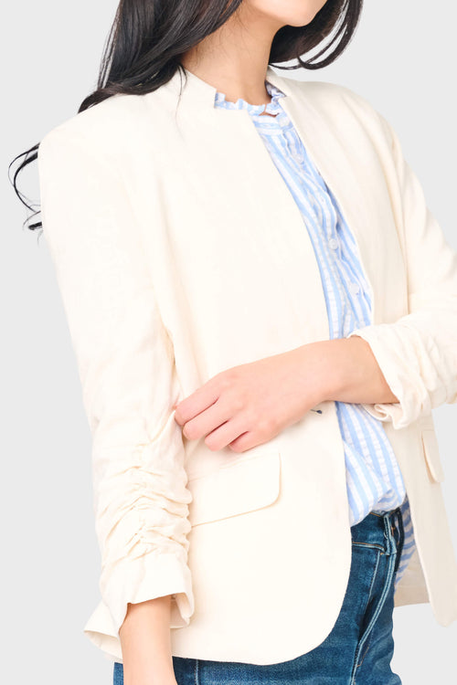 Cinched Sleeve Notch Neck Blazer